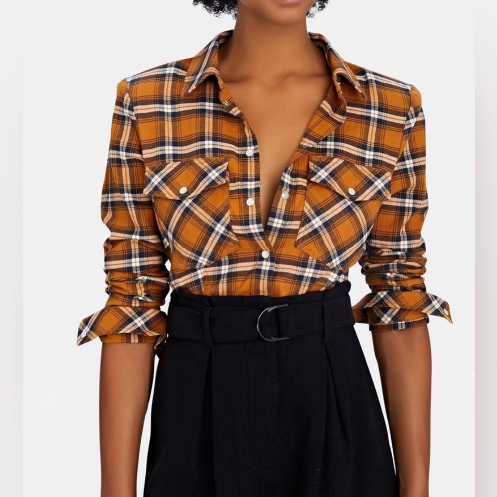 Veronica Beard Orange Plaid Button Down Shirt